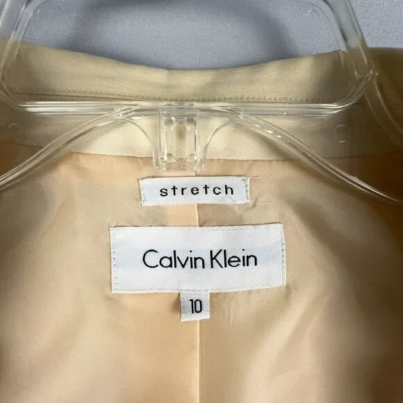 Calvin Klein Blazer Coat Womens Size 10 Stretch Single Breasted Beige Cream - Picture 4 of 10